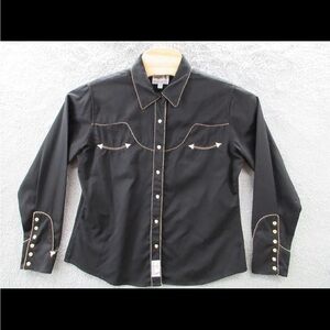 PANHANDLE SLIM Top Women XL Black Pearl Snap Embroidered Western Cowboy Shirt